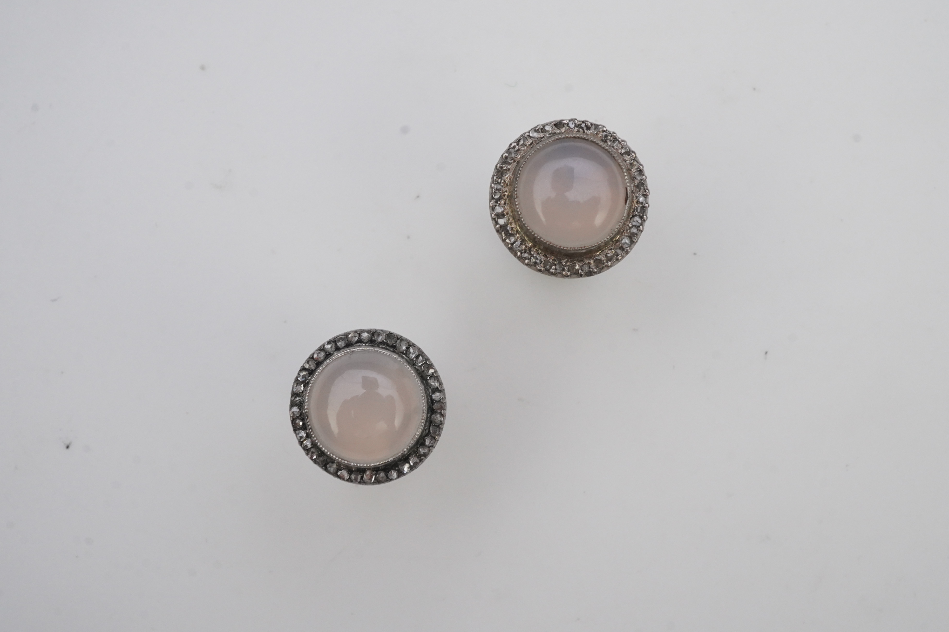 A pair of chalcedony and diamond earrings